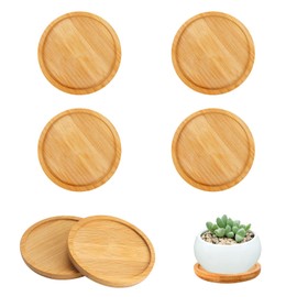 6 PCS Bamboo Plant Saucers, 3.3 Inch Round Plant Pot Tray Bamboo Plant Tray Small Bamboo Round Saucers for Holding Flower Plant Cactus Potted Succulent Planters Cups