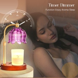 Adjustable Flower Candle Warmer Lamp with Timer, Lotus Tulip Glass Warmer Light for Jar Candles, Electric Wax Warming Melter, Gifts for Women Mom, Vintage Bedroom Decor