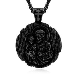 Hoyazvet Saint Joseph Necklace Men Women Christian Pendant Black St Joseph Amulet Medal Patron Saint Medal Gift