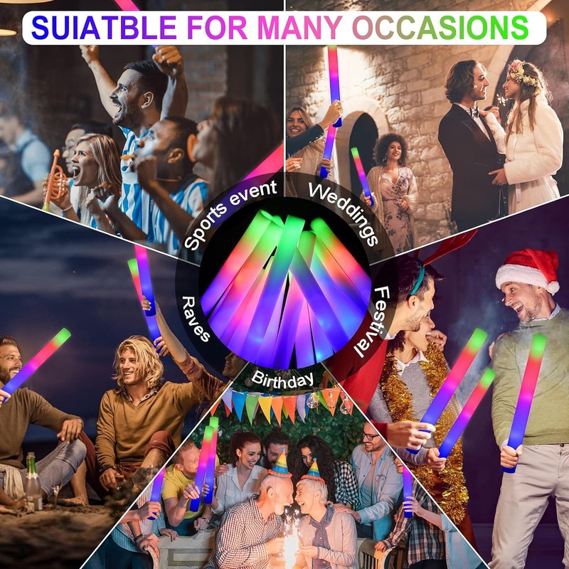 LifBetter Light Up Glow Sticks Bulk, LED Foam Sticks in