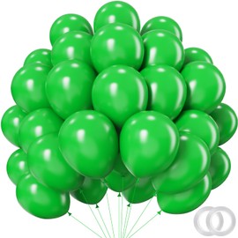 PatiCool Green Balloons - 12 inch 100pcs Latex - Round Green Birthday Balloons with 2 Ribbons, Helium Green Balloons for Birthday, Dinosaur, Jungle, Christmas, Baby Shower Party Decorations
