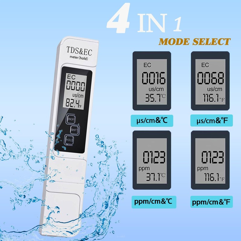 NaiTerpol TDS Test Meter, 3-in-1 TDS/EC-PPM/Temperature Digital Water Quality Tester,Water