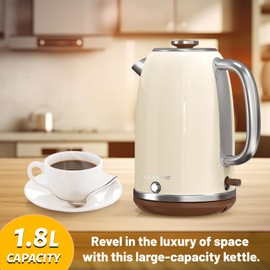 BOHOME Electric Kettle, 1.8L/1200W, Stainless Steel, Keep Warm Function, Auto Shutoff, BPA-Free, Hot Water Kettle for Coffee & Tea, No Plastic Contact with Water