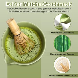 Matcha Set, Matcha Schale mit Ausgießer, 7 Stück Matcha Zubehör, Matcha Tee Set für die Zubereitung von Milchkaffee, Matcha Besen Set und Schüssel mit löffel & Sieb