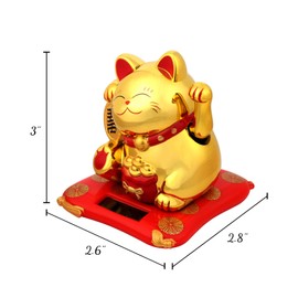 IBWell Small Lucky Cat Waving Arm Chinese Lucky Cat Statue for Home Office Car Decor Solar Energy Powered Chinese Feng Shui Cat Beckoning Cat - Gold