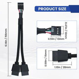 ZDRU 2Pcs USB2.0 Header Splitter Cable Cord, Motherboard 9pin Female to Dual 9-Pin Male Extension Header Cable Nylon Braided for Internal Computer Motherboard (Black)