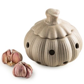 Ceramic Garlic Keeper for Counter, Garlic Holder with Lid and Holes Large Garlic Saver and Storage Cute Kitche Gadget, Yellow