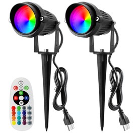 Junview Christmas Outdoor Spotlight 120V LED Spot Lights Outdoor RGB 12W Color Changing Landscape Lights with Remote Control Waterproof Spot Lights Outdoor for Yard Path Garden Decorative (2Pack)