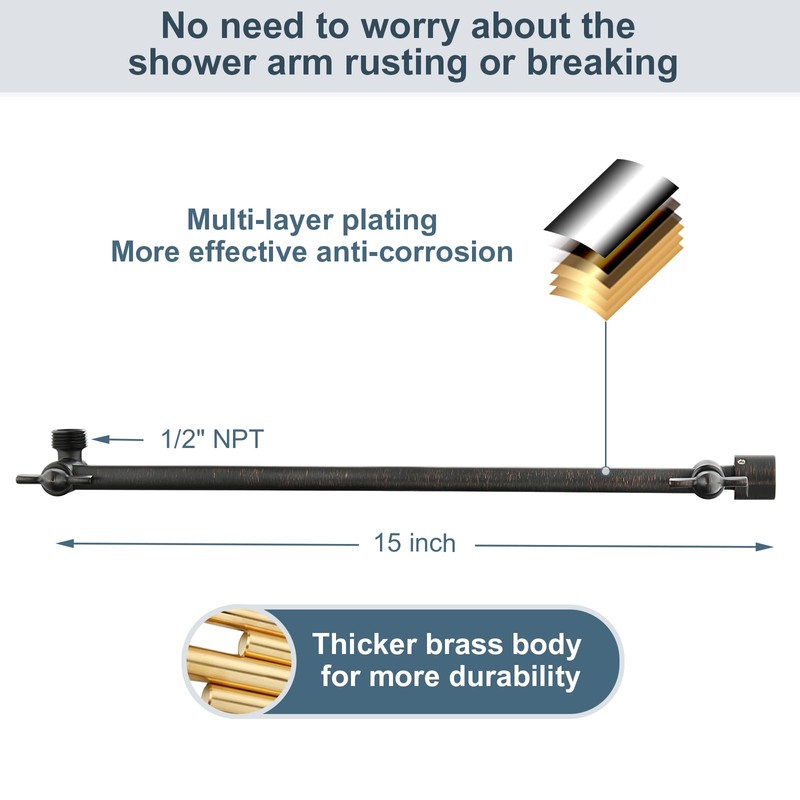 BRIGHT SHOWERS 15 Inch Extra Long Shower Head Extension Arm,