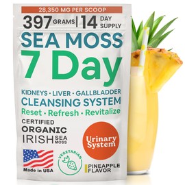 Atlantic Naturals Sea Moss 7 Day Detox Liver, Gallbladder & Kidney Cleanse - Support with Dandelion Root, Milk Thistle, Burdock Root, Red Clover, Chanca Piedra - Pineapple Flavor Drink Mix (14 oz)
