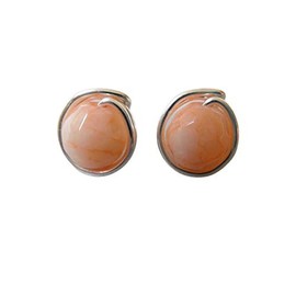 Stud Earrings made of Jade Apricot Silver-Plated