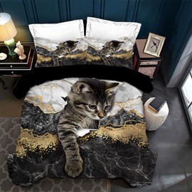 VTRXEG Cat Bed Linen 135 x 200.3D Cat Motif Microfibre Duvet Cover, Pet Cat Bed Linen Sets 3-Piece with Zip + 2 Pillowcases 50 x 75 cm (B, 135 x 200 cm)