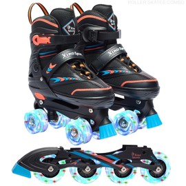 Xino Sports 2 in 1 Adjustable Combo Skates - Illuminating LED Light-Up Wheels, Interchangeable Skates, Perfect for Boys and Girls, for Indoor and Outdoor Use, Fun and Durable (Orange2, Medium - 1-4)