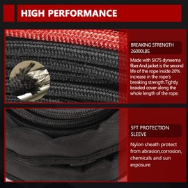 BUNKER INDUST Synthetic Winch Rope 3/8" x 85',26000Ibs Winch Cable Line Extension with Winch Jacket Rope and Sleeve Protection for 4WD 4x4 Offroad Jeep ATV UTV SUV Truck Car Vehicle