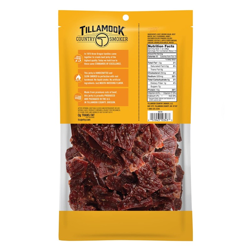 Tillamook Country Smoker Real Hardwood Smoked Beef Jerky, Honey Glazed,