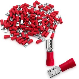 Baomain 0.187" Female Quick Disconnect Spade Terminals,Insulated Crimp Connectors 22-16 AWG 4.8mm (3/16 inch),Red, (100-Pack)