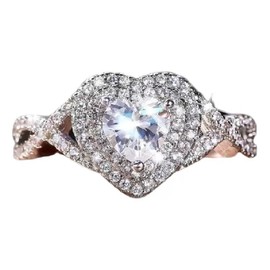CZCLMLT-Women's Luxury Micro Inlaid Heart Shaped Imitation Zircon Ring S925 Sterling Silver Cz Ring Eternal Marriage Or Engagement Ring Jewelry 3A Zircon Cut Female Cushion Ring Czc007 (8)
