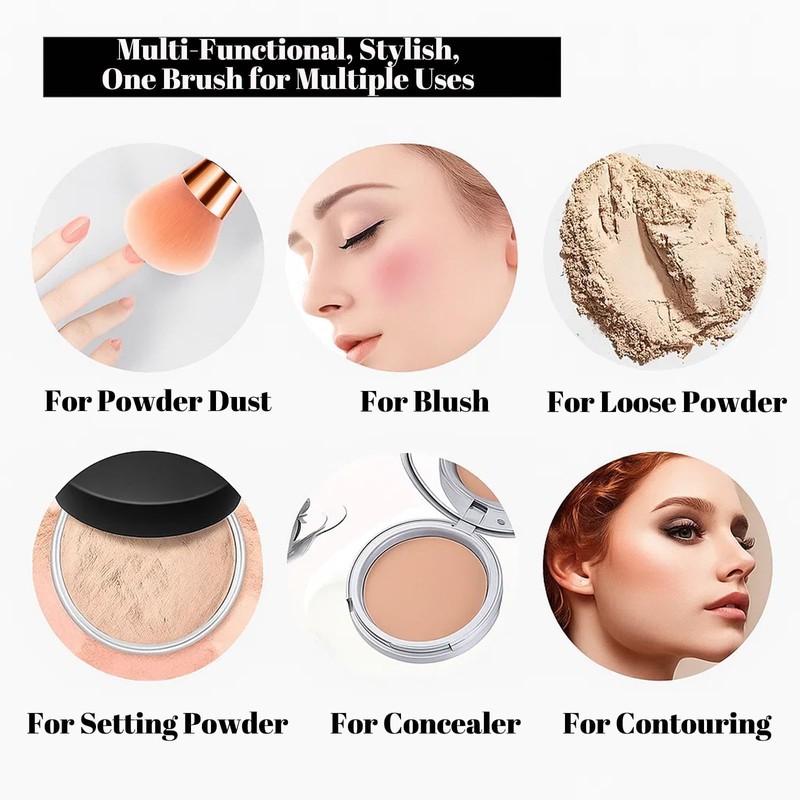 Powder Makeup Brush Set, Soft Domed Heads, Red And Rainbow