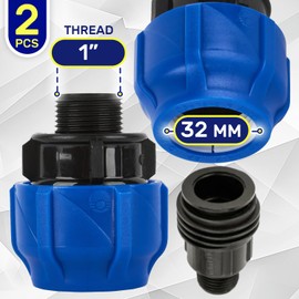2 Pieces Sleeve Ø 32 mm x 1″ with Male Thread Adapter Made of Polypropylene PP for Connecting Polyethylene PE Pipes - MONTERAL