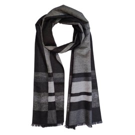 SEABRIGHT SC-S-SD-2108-1 Scarf 100% Silk Flannel Silk Scarf Fluffy Warm Thick Patchwork Black Grey Stripes, Black Grey
