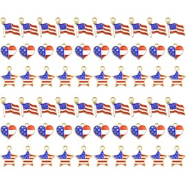 60 Pieces American Flag Charms Patriotic Enamel Charm 4th of July Charm Flag Heart and Star Charms for Independence Day Ornament DIY Home Decoration Jewelry Necklace Bracelets Earrings Making