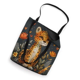 Leopard Flowers With Hearts Around Boho Style Graphic Tote Bag