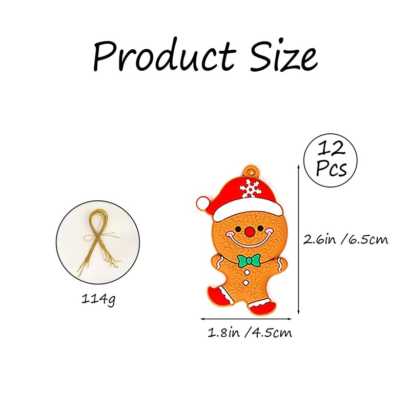 Rumyve Christmas Gingerbread Man Ornament Set - 12-Piece Gingerbread Man