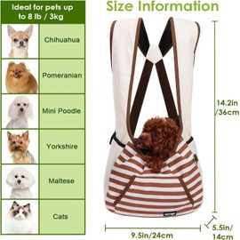 NATUYA Dog Sling Carrier Puppy Carrier, Adjustable Pet Front Sling Carrier Travel Bag with Bottom Pad, Pet Carrier for Small Dog Cat Puppy Traveling Hiking Camping (Khaki, 3-8 lb)