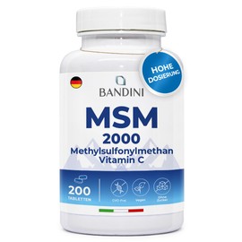 BANDINI Bandini? MSM - 2000mg with 40mg VITAMIN C per daily dose - More compact methylsulfonylmethane powder than capsules - Without magnesium stearate, high dosage, vegan, without additives, laboratory tested - 200 tabs