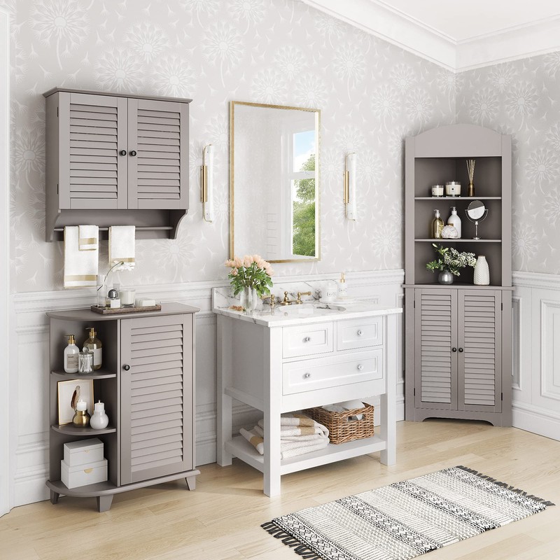 RiverRidge, Taupe Ellsworth Tall Corner Bathroom Storage Cabinet
