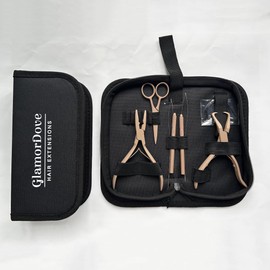 GlamorDove Hair Extension Pliers Kit Microlink Pliers for Extensions Hair Extension Beading Tool Hair Needle Pulling Hook Hair Styling Bead Closer and Remover Pliers, Brown