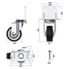 HOLKIE Side Mount Casters Wheels 1.25 Inch with Heavy Duty Thickened L-Shaped Plate Double Ball Bearing Swivel Casters Set of 4 Holding 100 LBS Ideal Wheels for Furniture,Planters,Small Tables