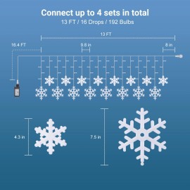 Brightown 13FT Snowflake String Lights 192 LED 12 Modes Timer Waterproof Decor