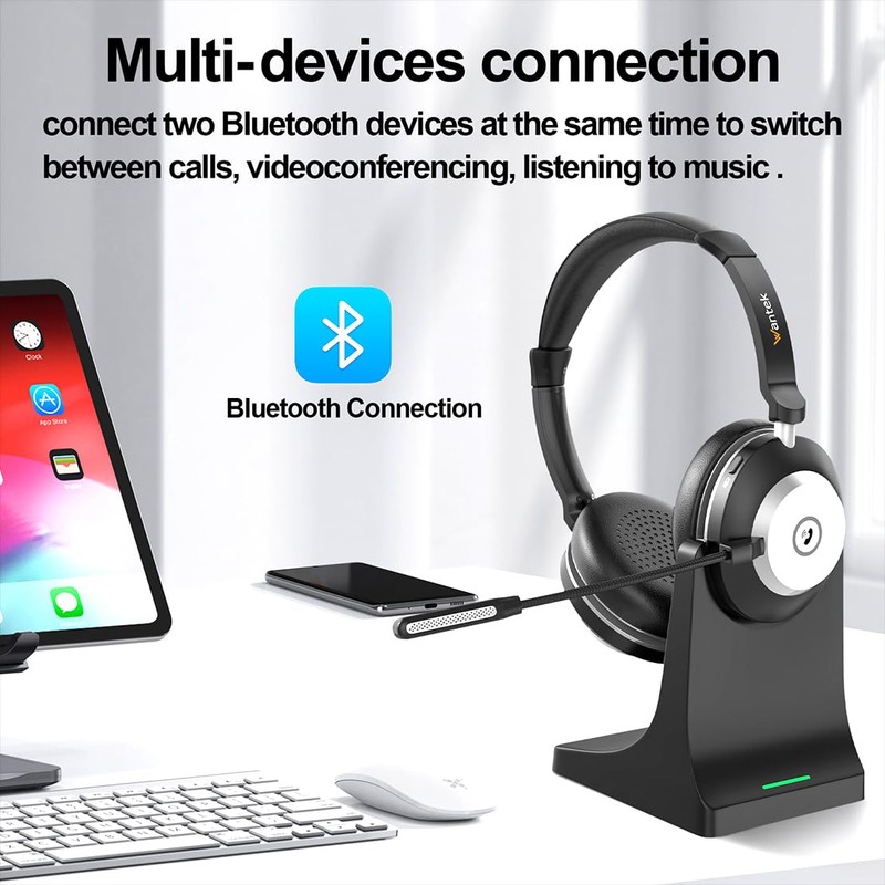 Wantek Wireless Headset with Microphone for PC Bluetooth Headset with