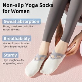 Marsolina Yoga Pilates Grip Socks for Women-Non Slip Grip & Straps for Training, Home, Hospital, Barefoot-Morandi Emerald