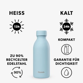 Qwetch ICON Thermos Flask 500 ml Stainless Steel Pastel Blue - Compact BPA-Free Drinking Bottle - Insulated Bottle for Coffee, Tea & Water - Leak-Proof, Sustainable, Design & Sports