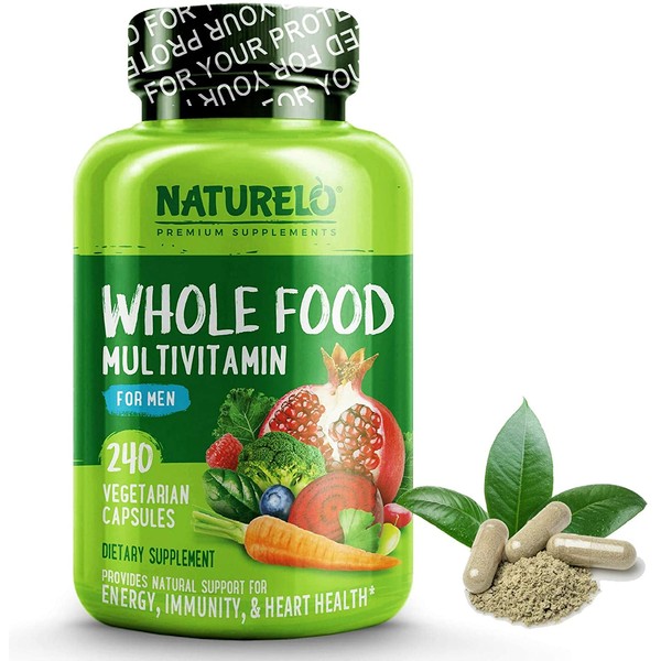 NATURELO Whole Food Multivitamin for Men - Vitamins, Minerals, Antioxidants, Organic Extracts - Vegetarian - for Energy, Brain, Heart, Eye Health - 240 Vegan Capsules