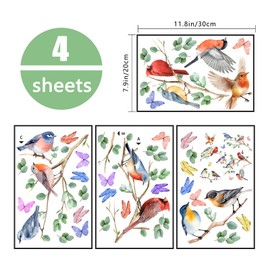 Yovkky Spring Summer Birds Window Clings 4 Sheets, Cardinal Bluebird Robin Bullfinch Butterfly Stickers Decals Decor, Seasonal Branches Leaves Home Kitchen Decorations