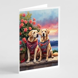 Caroline's Treasures DAC4663GCA7P Yellow Labrador Retriever Two Hearts Greeting Cards Pack of 8 Blank Cards with Envelopes Whimsical A7 Size 5x7 Blank Note Cards