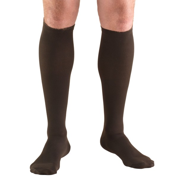 Truform Compression Socks, 20-30 mmHg, Men's Dress Socks, Knee High Over Calf Length, Brown, Small, 1944BN-S