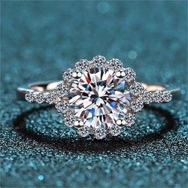 Moissanite Engagement Rings for Women Promise Rings for her 925 Sterling Silver plated with 18K White Gold 1.0ct D Color VVS1 Clarity Round Cut Moissanite Ring with Certificate of Authenticity, silver, na-