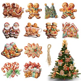 Viilich Pack of 24 Christmas Tree Decorations, Gingerbread Man Decoration, Gingerbread Man Christmas Tree Decoration with Rope, Gingerbread Man Christmas Pendant, for Christmas Decoration, Home