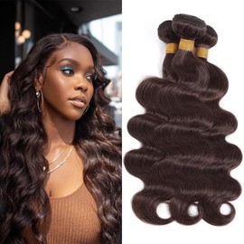 Dokksiiia Brown Bundles Color 4 Body Wave Chocolate Brown Human Hair Bundles Dark Brown Weave Brazilian Human Hair Double Weft Body Sew In Extensions 24 26 28 Inch for Black Women