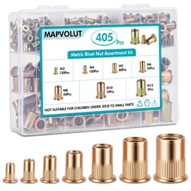 MAPVOLUT 405-Piece Metric Rivet Nut Assortment Kit | M3-M12 UNC Flat Head Threaded Insert Nutsert Set for Metal | Zinc Plated Carbon Steel Rivnuts with Sturdy Storage Case