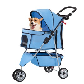 FDW Pet Stroller Foldable Dog Stroller 3-Wheel Durable Cat Jogger Stroller for Small and Medium Dogs Cats with Washable Liner Storage Basket Cup Holder,Blue