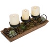 MyGift 3-Pillar Black Metal Candle Holder with Rustic Wood Tray