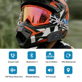 MIMIRACLE V6 Pro Motorcycle Helmet Bluetooth Headset, Up to 6 Riders 2-Way 1200M IP65 Waterproof Wireless Motorbike Communication System for Dirt Bike/ATV/Off Road