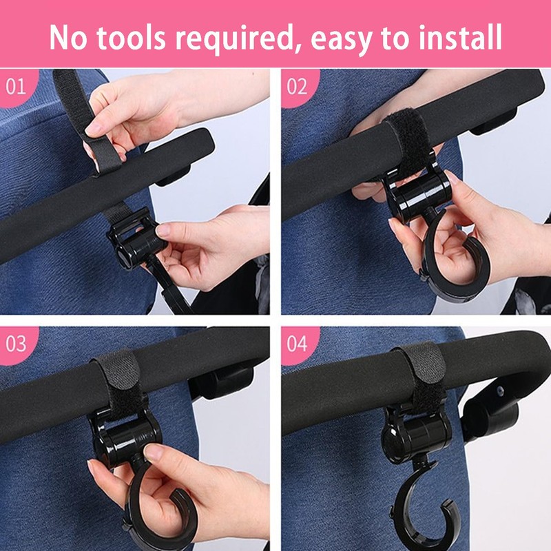 4 Pcs Baby Stroller Hooks, Walker Hook Hanging, Multipurpose 360°