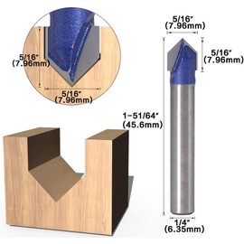 Yakamoz 4PCS Industrial Grade 1/4-Inch Shank 90 Degree V Groove Router Bit Set CNC Engraving V Grooving Bit for 3D Signmaking Lettering Carving Woodworking Tool 丨1/4", 5/16", 3/8", 1/2" Cutting Dia.