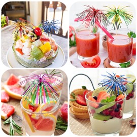 Abeillo Pack of 50 Cocktail Picks, 23 cm Long Cocktail Picks, Double Layer Multicoloured Cocktail Fireworks Decoration, Glitter Cocktail Umbrellas for Party, Birthday Bars, Drinks